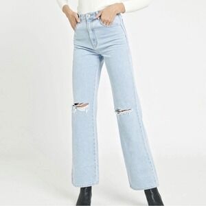 Rolla's Blue Light Wash Heidi Distressed High Rise Loose Straight Jeans Size 28
